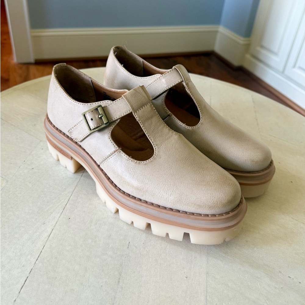 Kork-Ease Beige/Tan Mary Jane Chunky Lug Sole Flats